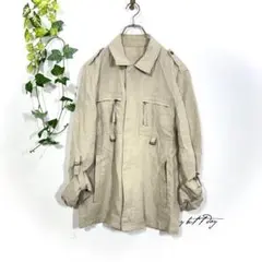 コムサデモード メン リネン サファリジャケット ベージュ 麻100% Mサイズ