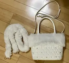 tocco closet パールビジュー装飾ファー ハートキルティングバッグ