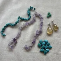 天然石風 パーツ セット ターコイズカラーアメジスト風 さざれ ペンダント#27