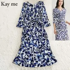 美品✨kayme ケイミー 花柄膝丈ワンピース 七分袖 日本製 サイズ7