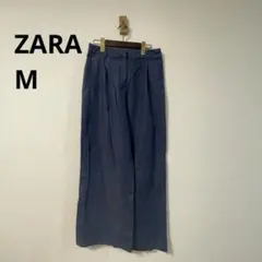 ZARA ザラ コットン ストレッチ デニム風 ワイドパンツ ネイビー M