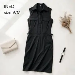 INED イネド ノースリーブ シャツワンピース M 黒 襟付き きれいめのサムネイル