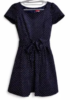 【Apuweiser-riche】ドット柄 半袖ワンピース ネイビー Sサイズ