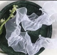 白　帯飾り パール付き 着物 成人式 卒業式 和装小物 フリル　393