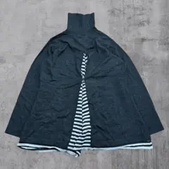 タートルネック カットソー レディース LL バックデザイン ボーダー切替