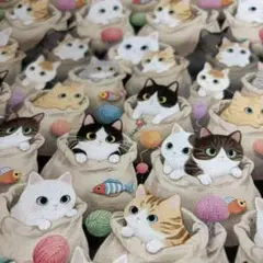 1㍍長ギュッギュ袋猫ちゃんのシーチング綿プリント生地ハギレ布