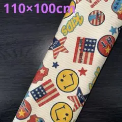 ストライプ・ワッペン柄生地　オックス　《110×95cm》