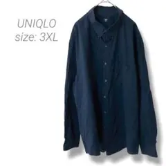 【ユニクロ】UNIQLO コットンシャツ ネイビー 3XL 長袖 メンズ 羽織り