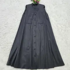 ミズイロインド　スタンドカラーフレアワンピース　ロングジレ　手洗い可能