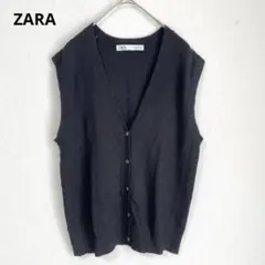 ZARA【M】黒 カットソージレ ベスト ノースリーブ 金のスナップボタン