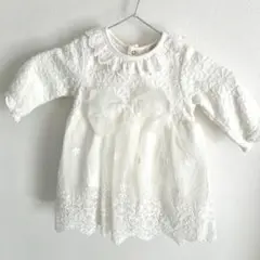 花柄刺繍リボン付き ベビードレス　帽子付き