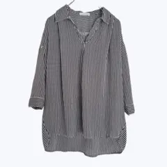 インデックス ストライプ ネイビー スキッパーシャツ チュニック 透け感