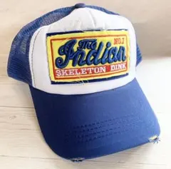 アメカジ ストリート メッシュ キャップ ダメージ　ヴィンテージ 古着 人気 青