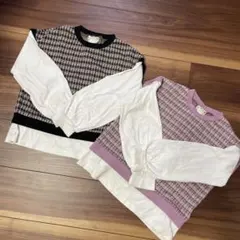 重ね着風チェック柄長袖シャツ 2枚セット　130 双子