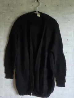 ROXYブラック編み込みカーディガン