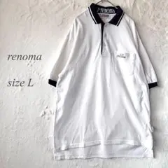 renoma 半袖ポロシャツ Lサイズ 白 ネイビー 胸ポケット 1447のサムネイル