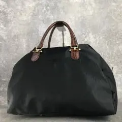 美品】バレンシアガ ボストンバッグ ハンドバッグ 黒 ナイロン クロコ