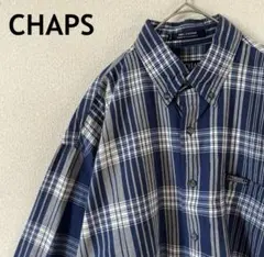 ラルフローレンCHAPS チェック柄 青紺　長袖シャツ コットン　Mメンズ A3