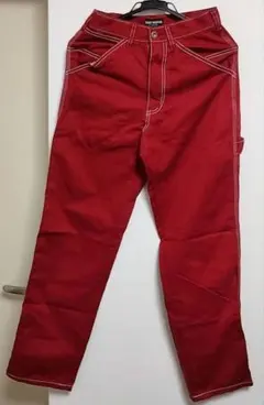 赤色カーゴパンツ 4ポケット ステッチ入り
