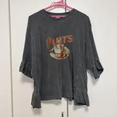 niko and... 猫プリント フリルTシャツ チャコールグレー M