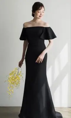 【美品】ブラック　オフショルダー　ウェディングドレス　結婚式　二次会