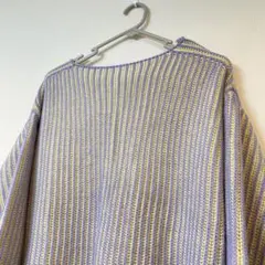 長袖ニット 紫と黄色のストライプ