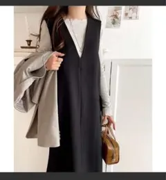 クラシカルエルフ／ポケット付Vネックワンピース　 M 黒　新品.未使用