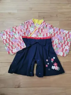 アカチャンホンポ ベビー袴 ロンパース 70 女の子 お食い初め 初節句 紺