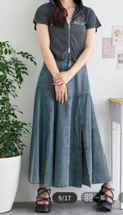新品　デニム切り替えスカートのサムネイル