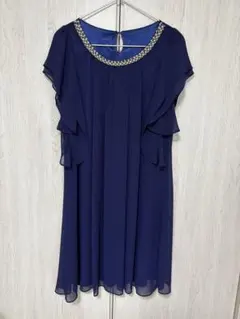 【着用1回】GRAYMASIC ネイビーフリルスリーブドレス ビジューネック　M