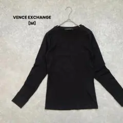 【VENCE EXCHANGE】長袖リブトップス　黒【M】綺麗め　クルーネック