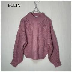 新品タグ付き エクラン ECLIN ★ ケーブル編み Vネックセーター ピンク