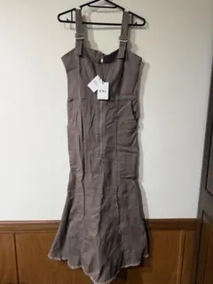 【タグ付・未使用】GRL フロントジップマーメイドサロペットワンピース ブラウン