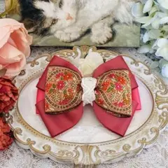 ハンドメイド インド刺繍リボン バレッタ ヘアクリップ ヘアアクセサリー リボン