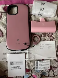 iFace iPhone15 くすみピンクケース iFace モバイルバッテリー