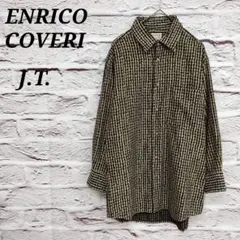 エンリココベリ 【J.T.】 長袖シャツ 千鳥格子柄 ブラック×ベージュ