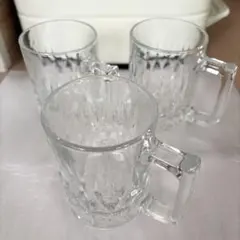昭和レトロ☆カットガラス風　ビールジョッキ 3個セット