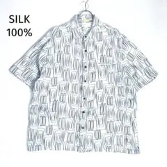 REUNION RESORT シルク100% 半袖 ボックスシャツ L アート柄