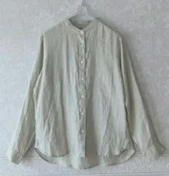 無印良品MUJI　リネン100%バンドカラー　グレーグリーンの長袖シャツ羽織