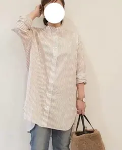 Lowy by Corners バンドカラーストライプシャツチュニック