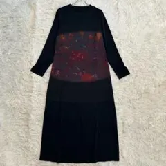 ✨良品✨ トクコプルミエヴォル マキシ丈ワンピース 異素材 とろみ 洗える 花のサムネイル