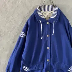 ヴィンテージ　ジャケット　リバーシブル　フルボタン　総柄　ストライプ　青　LO6