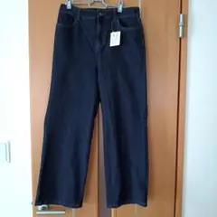 すっきり楽デニムパンツ　ほどゆるワイドストレート　L