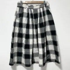 チェックスカート Lサイズ ウエストゴム ひざ下 フレアスカート 黒 白 グレー