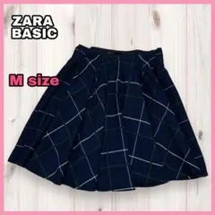 プ*ー様 ザラ ベーシック ZARA チェック フレア スカート ネイビー Mサ