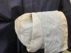 ong様綿100%浴衣&夏着物 くすみブルー系色 竹にあさがお、帯は清流に鮎