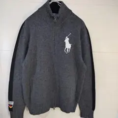 ポロラルフローレン　ニットジャケット　セーター　ラムウール　刺繍ロゴ　ワッペン
