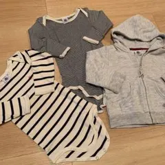 プチバトー　長袖ロンパース2着 & ジップパーカー【12m/74cmセット】