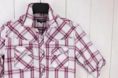 【値下げ】ハイダウェイニコル　 チェック柄　半袖シャツ　赤　白　４６/S