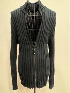 ARMANI JEANS リブニット ジップアップ カーディガン XL ブラックのサムネイル